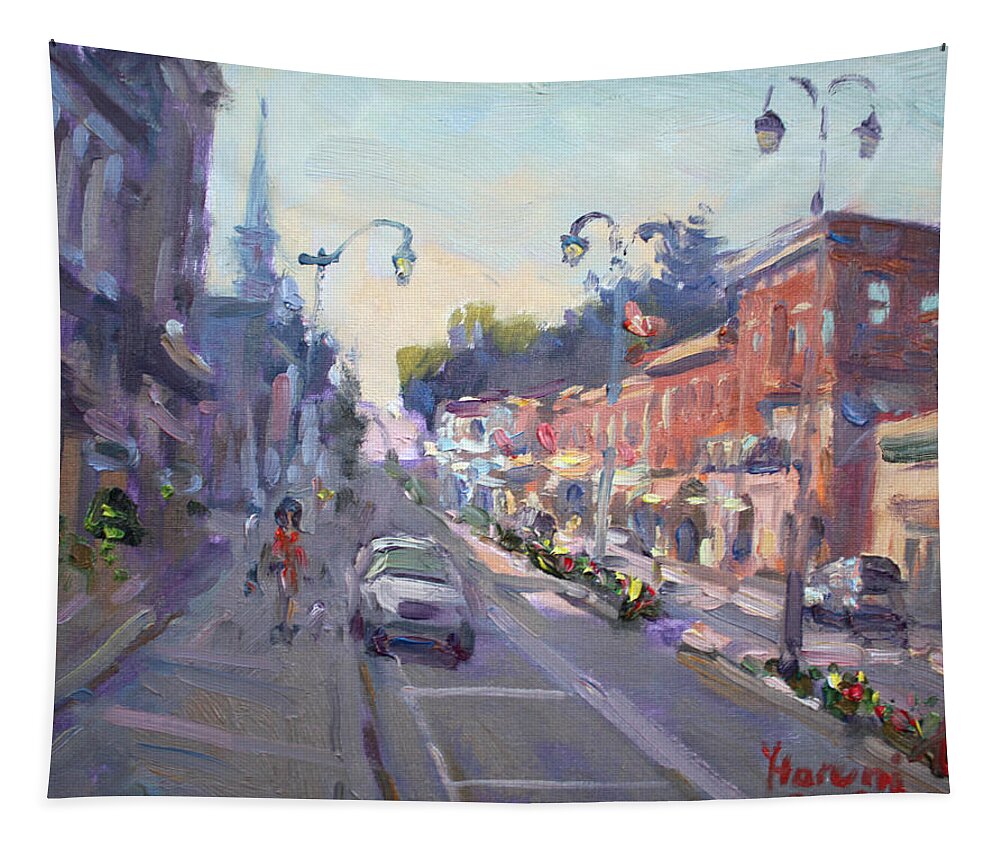 Main St Tapestry featuring the painting Main St Georgetown Downtown by Ylli Haruni