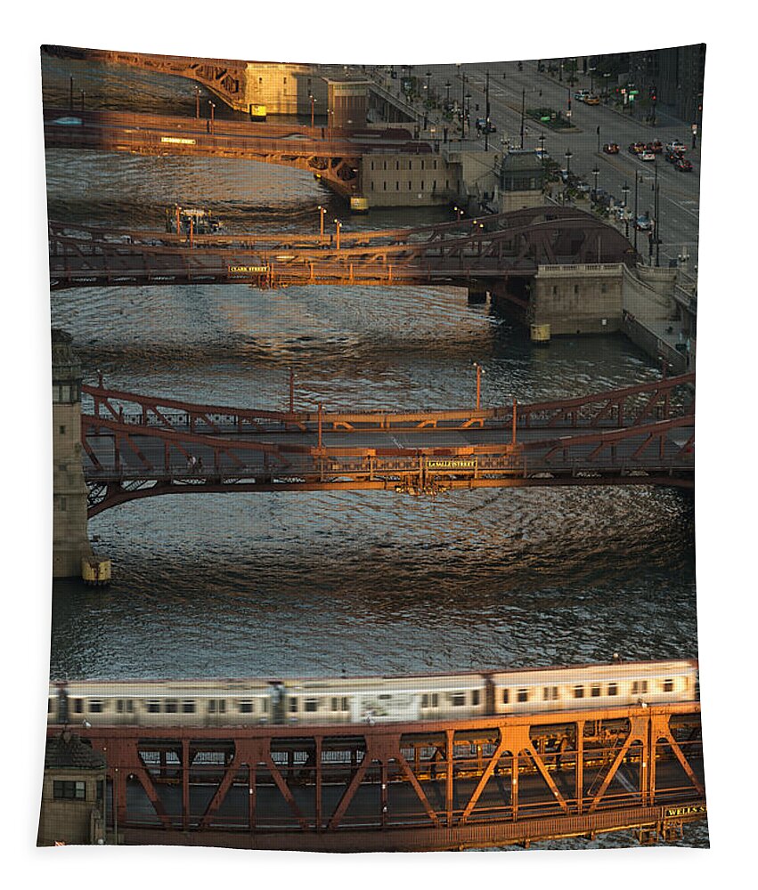 Chicago Tapestry featuring the photograph Main Stem Chicago River by Steve Gadomski