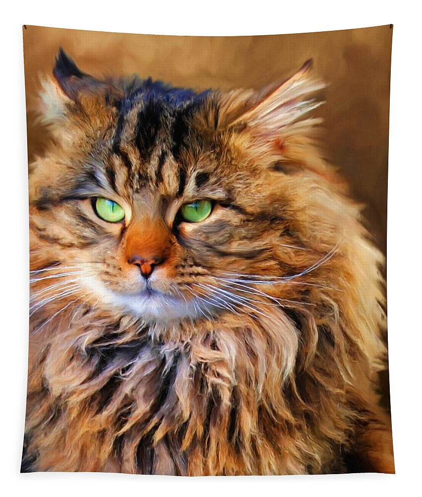 Maine Coon Tapestry featuring the painting Maine Coon Cat by Jai Johnson
