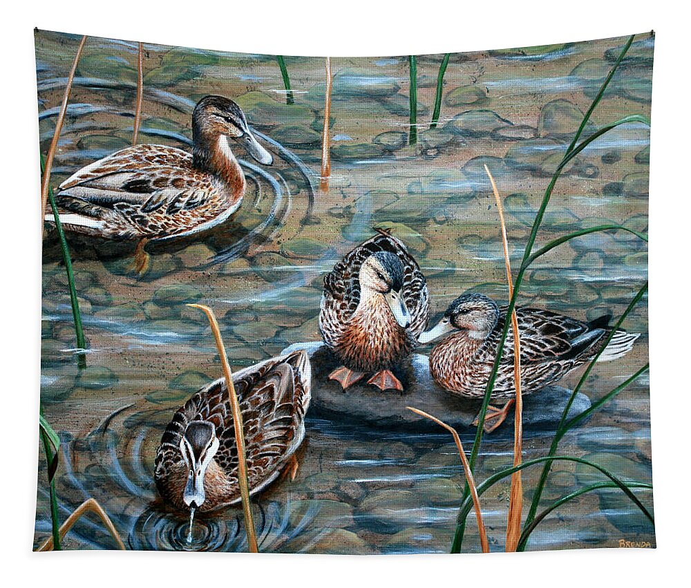 Mallards Tapestry featuring the painting Mallards by Brenda Baker