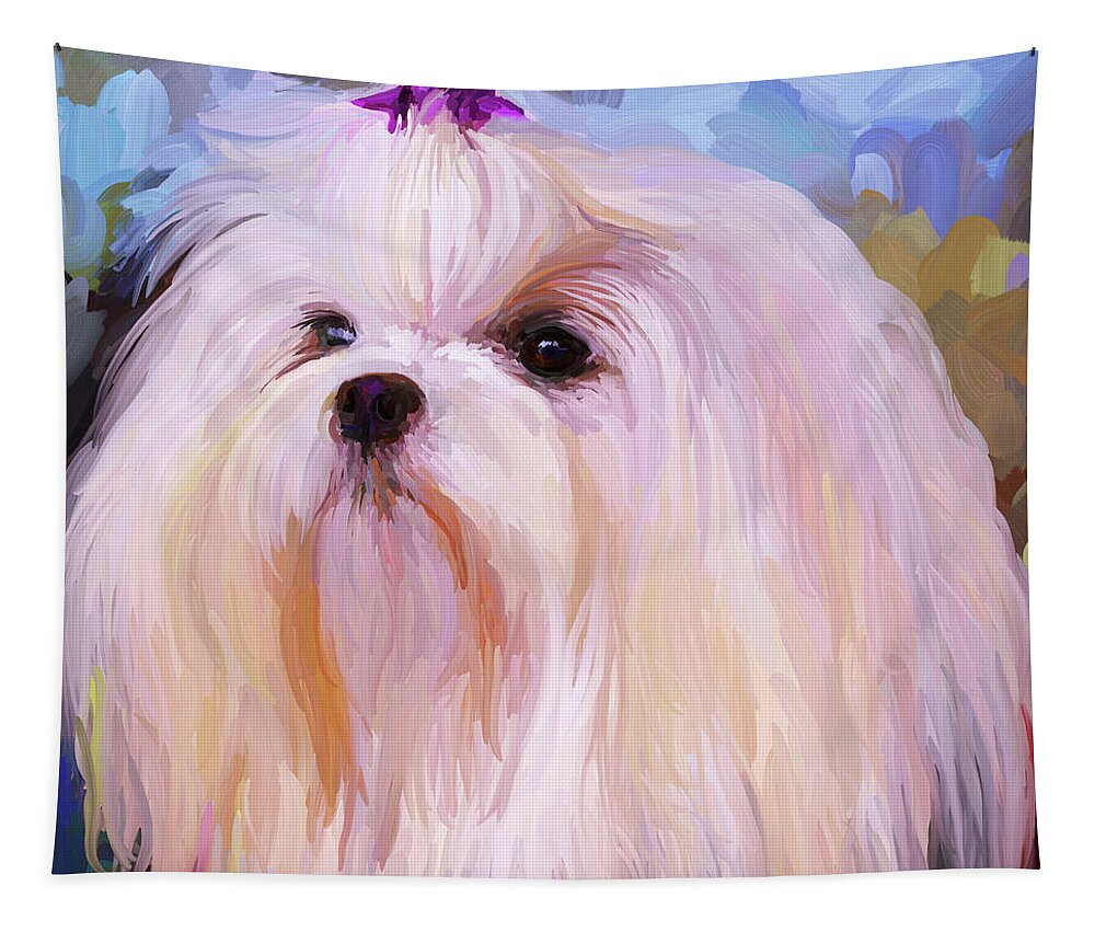 Maltese Tapestry featuring the painting Maltese Portrait - Square by Jai Johnson