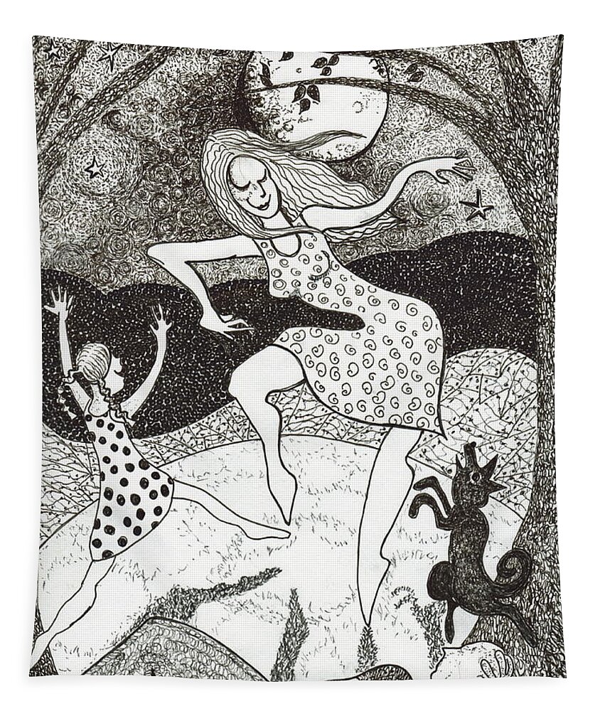 Pen And Ink Tapestry featuring the drawing Mama did the moon dance by Todd Peterson
