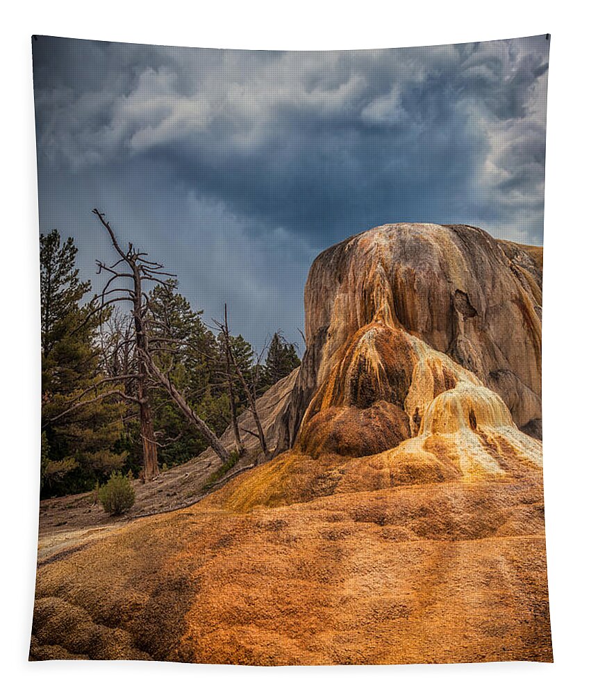 Mammoth Hot Springs Tapestry featuring the photograph Mammoth Under Storm by Rikk Flohr
