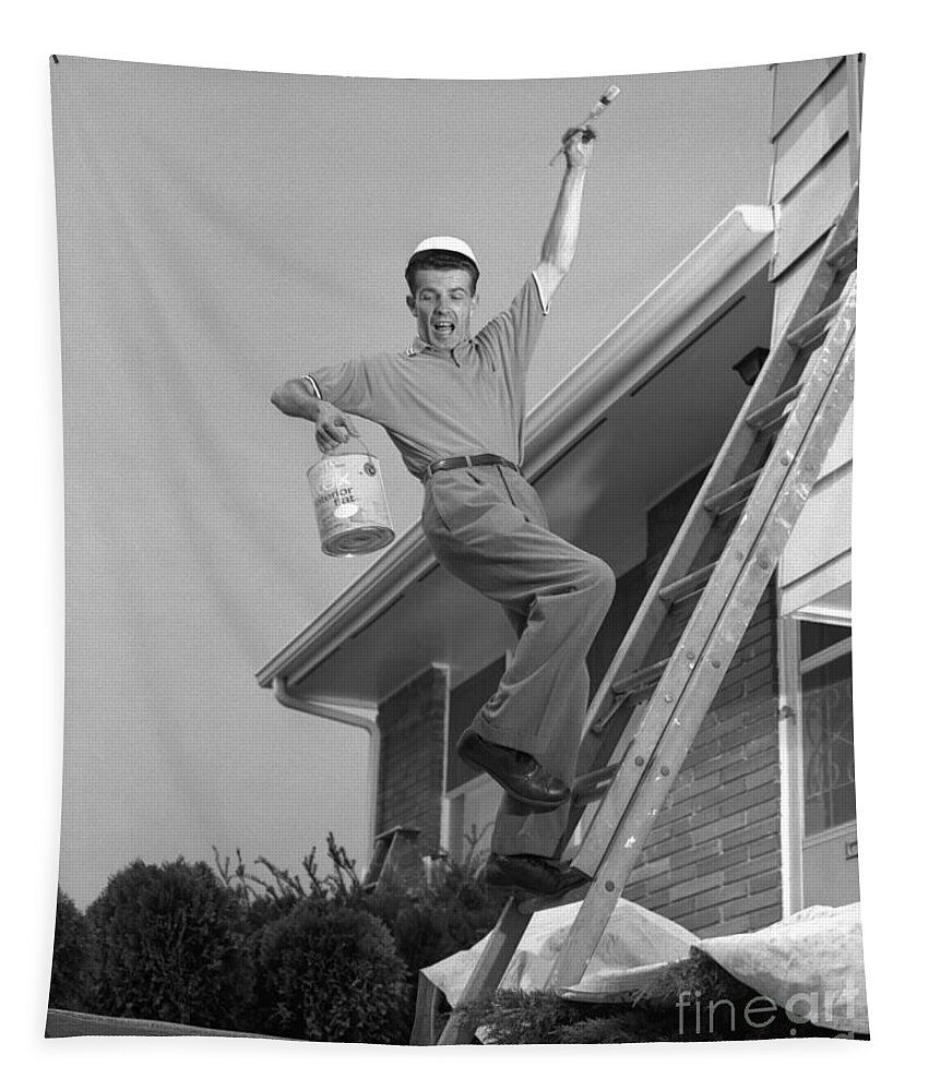 1960s Tapestry featuring the photograph Man Falling Off Ladder by H. Armstrong Roberts/ClassicStock
