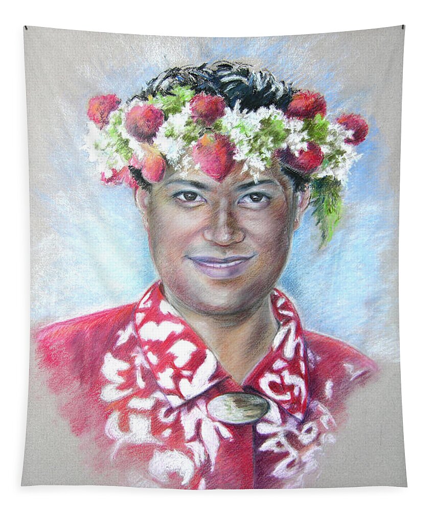 Tahiti Tapestry featuring the painting Man from Papeete in Tahiti by Miki De Goodaboom