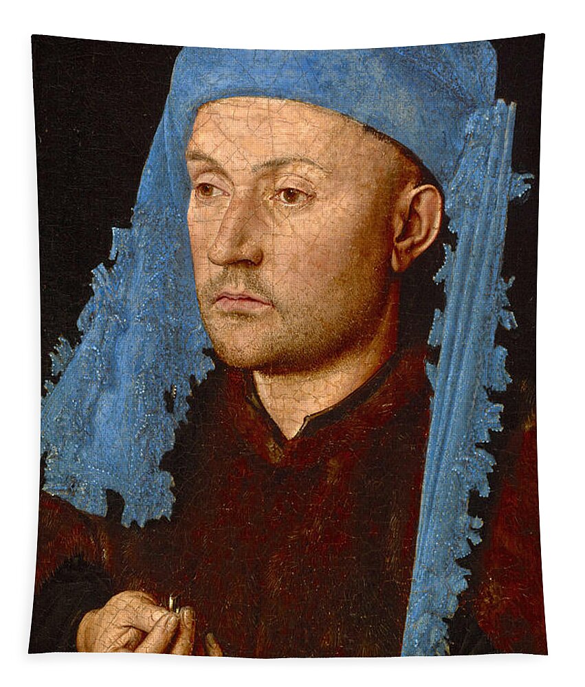 Jan Van Eyck Tapestry featuring the painting Man in a Blue Cap. Man with a Ring by Jan van Eyck