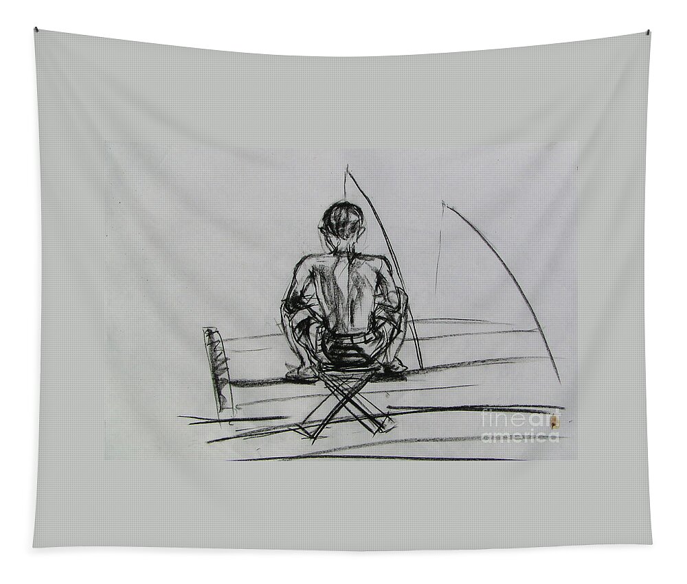  Tapestry featuring the drawing Man In The Fishing Game by Sukalya Chearanantana