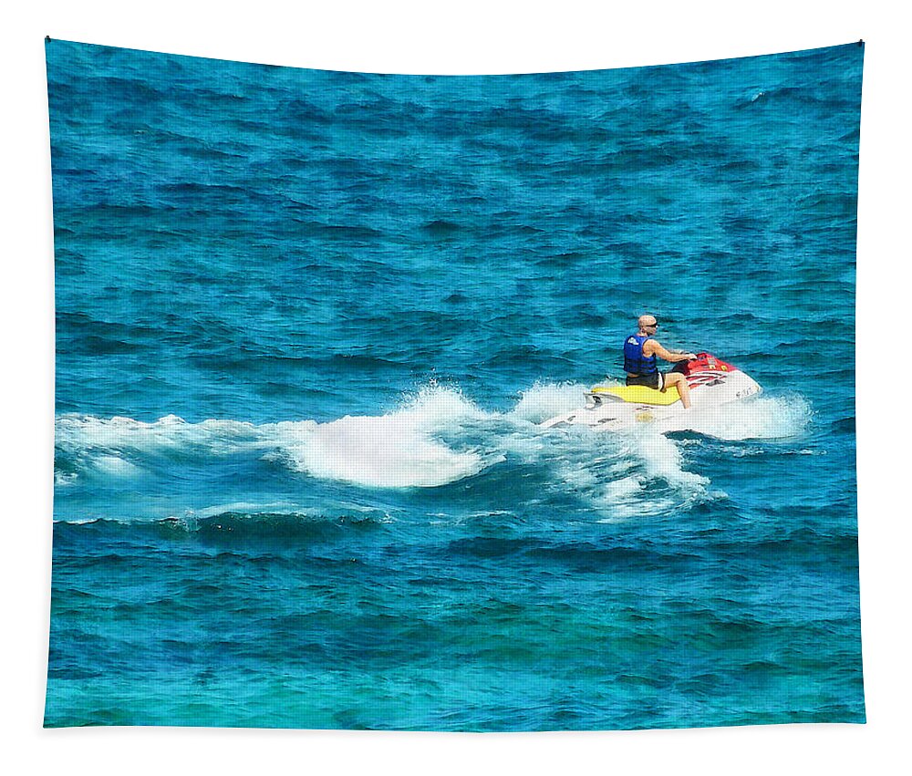 Man Tapestry featuring the photograph Man Jet Skiing by Susan Savad