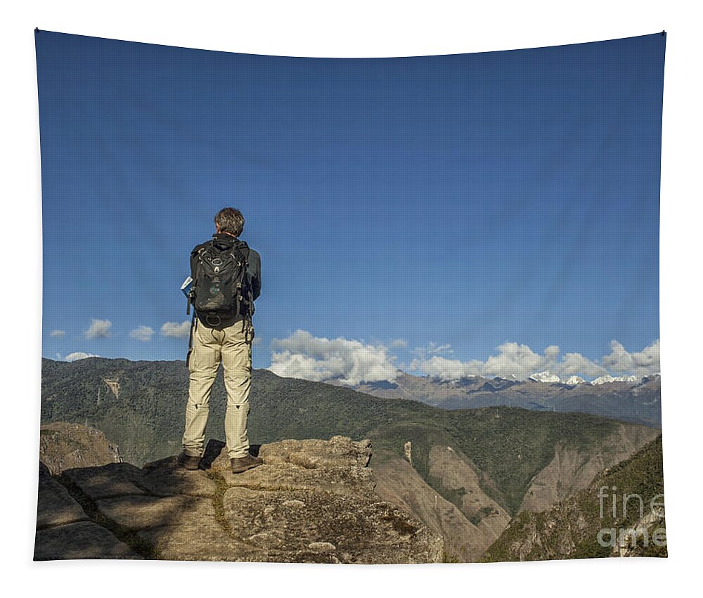 Mountain Tapestry featuring the photograph Man on the edge by Patricia Hofmeester