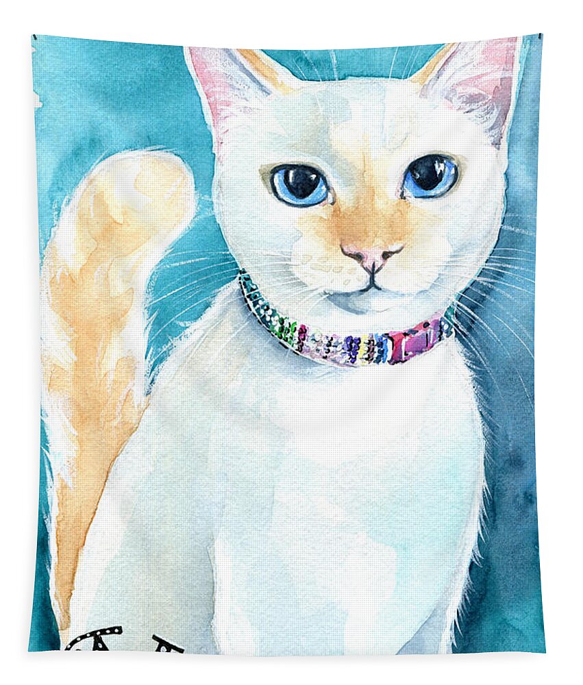 Cat Tapestry featuring the painting Mango - Flame Point Siamese Cat Painting by Dora Hathazi Mendes