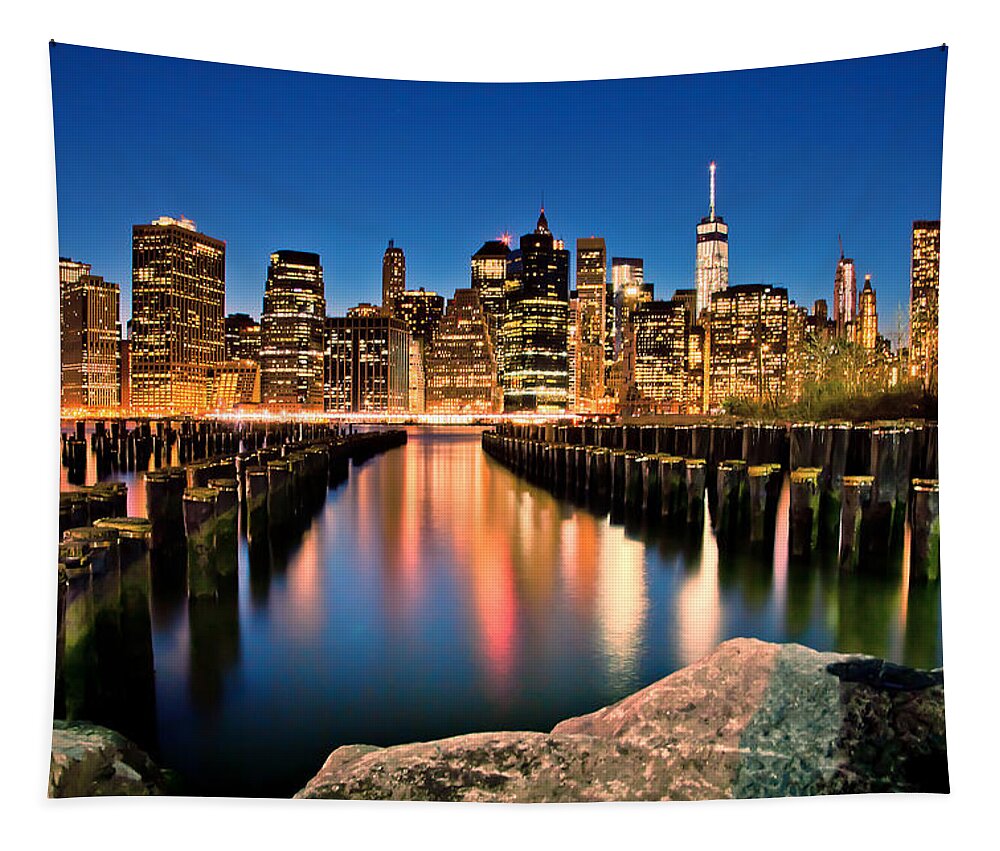 New York City Skyline Tapestry featuring the photograph Manhattan Skyline At Dusk by Az Jackson