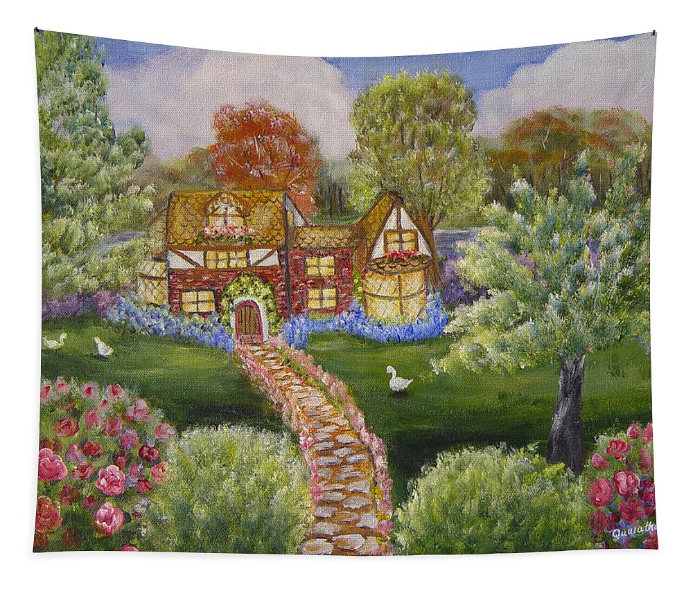Landscape Tapestry featuring the painting Manor of Yore by Quwatha Valentine