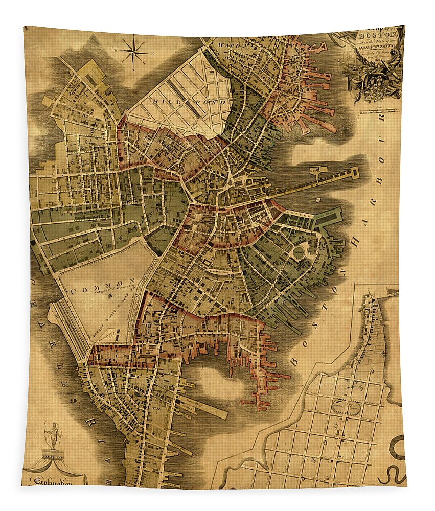 Map Of Boston Tapestry featuring the photograph Map Of Boston 1814 by Andrew Fare