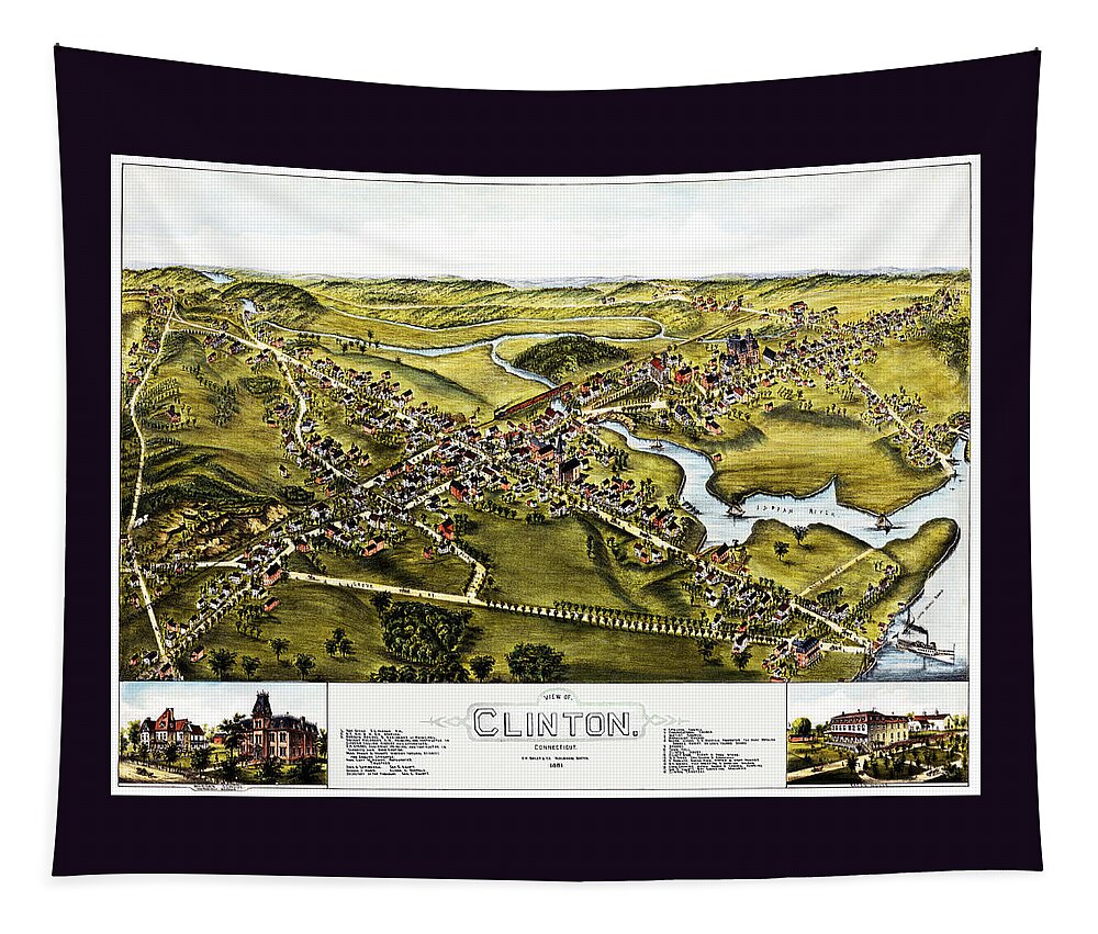 Map Tapestry featuring the photograph Map of Clinton Connecticut 1881 by Phil Cardamone