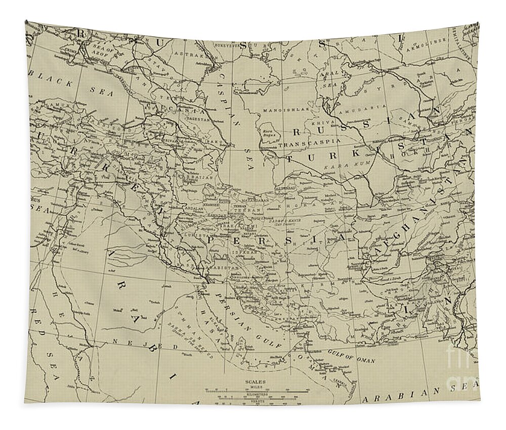Map Tapestry featuring the drawing Map of the Middle East circa 1918 by American School