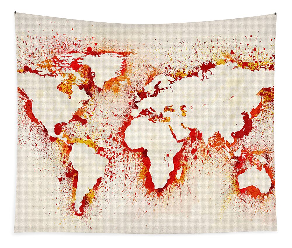 Map Of The World Tapestry featuring the digital art Map of the World Paint Splashes by Michael Tompsett