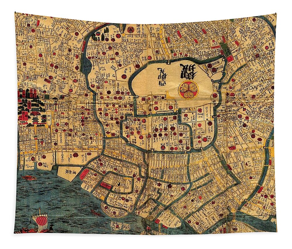 Map Of Tokyo Tapestry featuring the photograph Map Of Tokyo 1845 by Andrew Fare