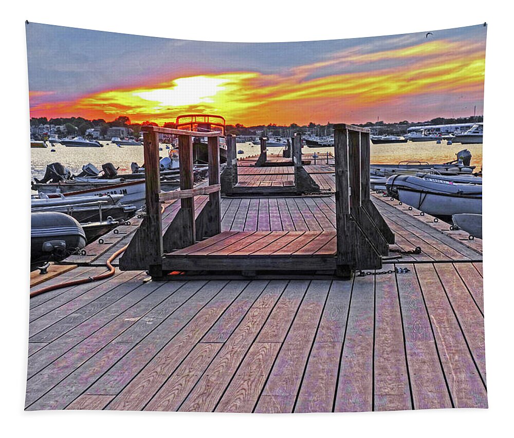 Marblehead Tapestry featuring the photograph Marblehead MA Village Street Dock at Sunset Low by Toby McGuire