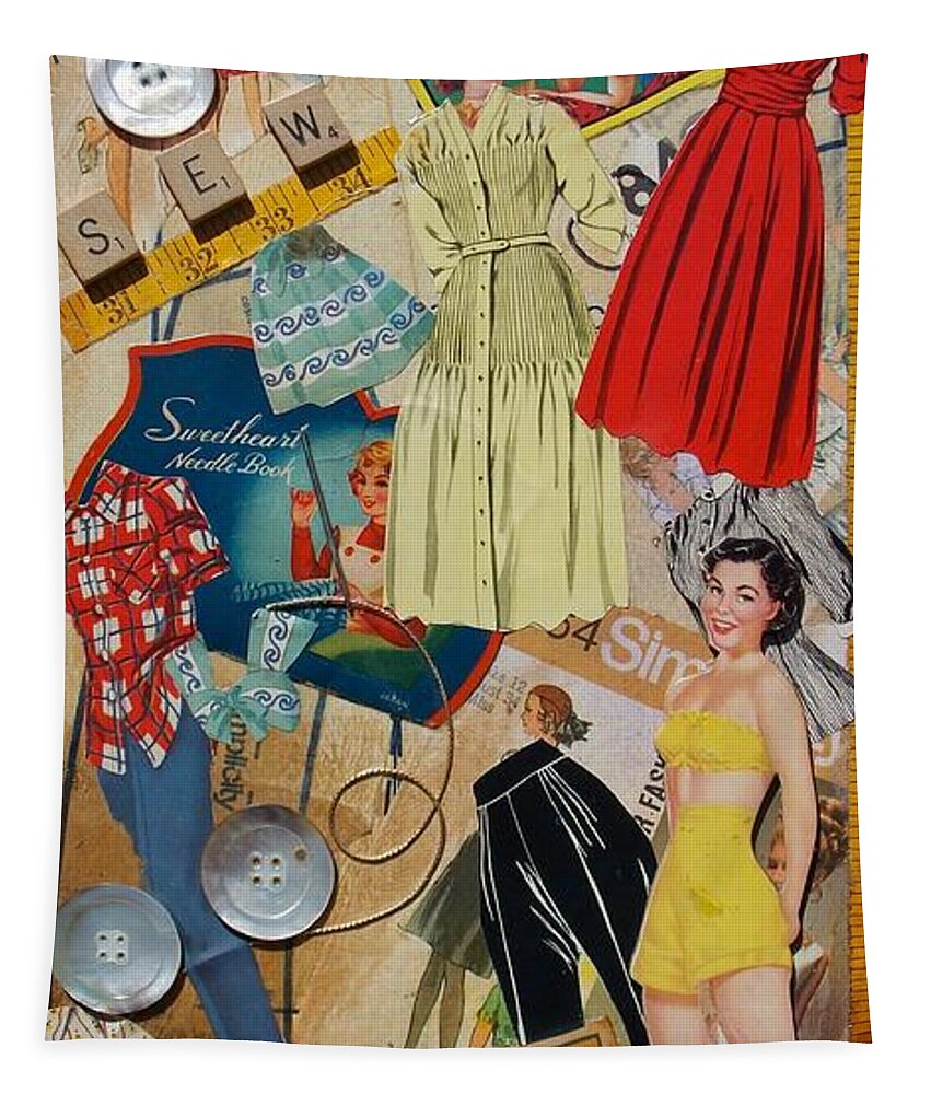 Paper Dolls Tapestry featuring the mixed media Margie by Virginia Coyle