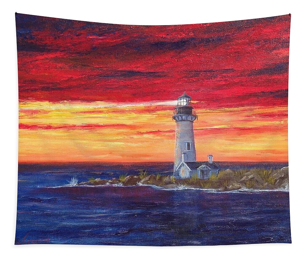 Lighthouse Tapestry featuring the painting Marien's View by Teresa Fry