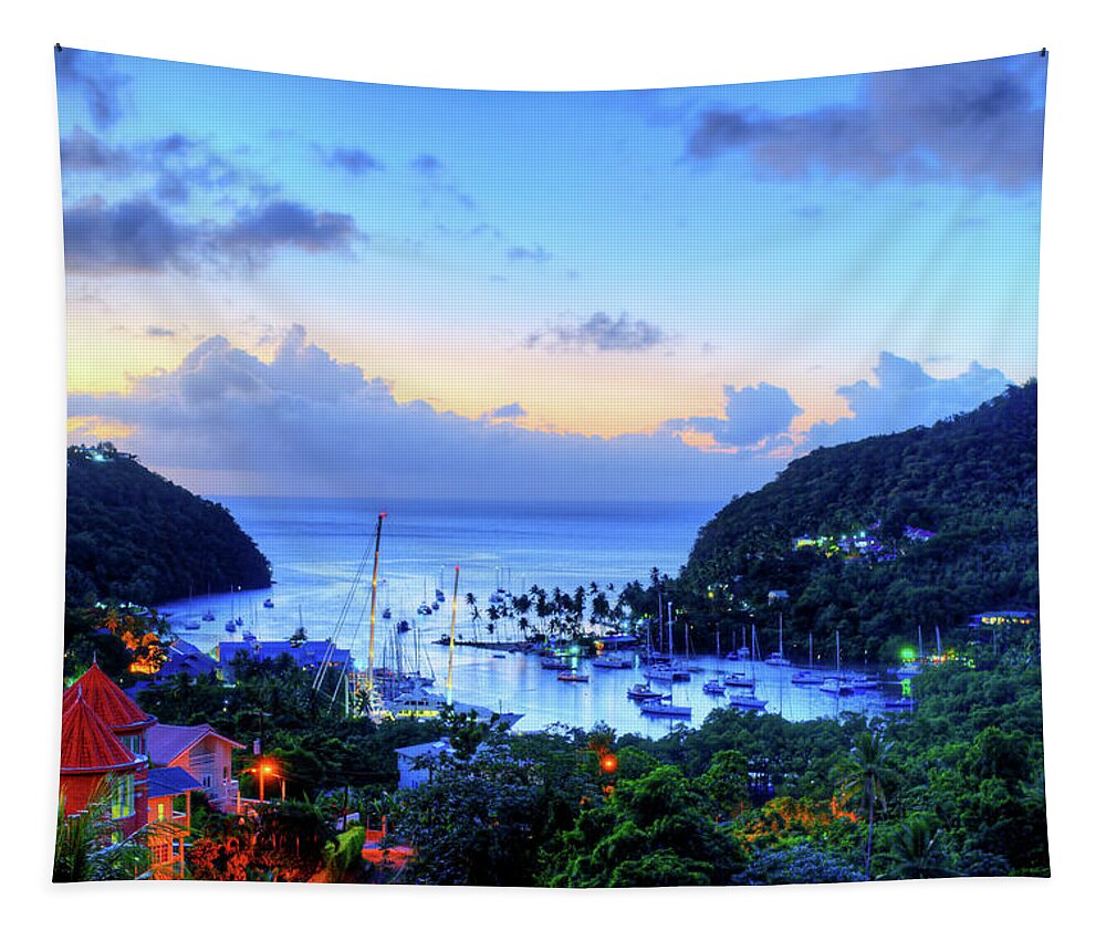 Marigot Tapestry featuring the photograph Marigot Bay Sunset Saint Lucia Caribbean by Toby McGuire