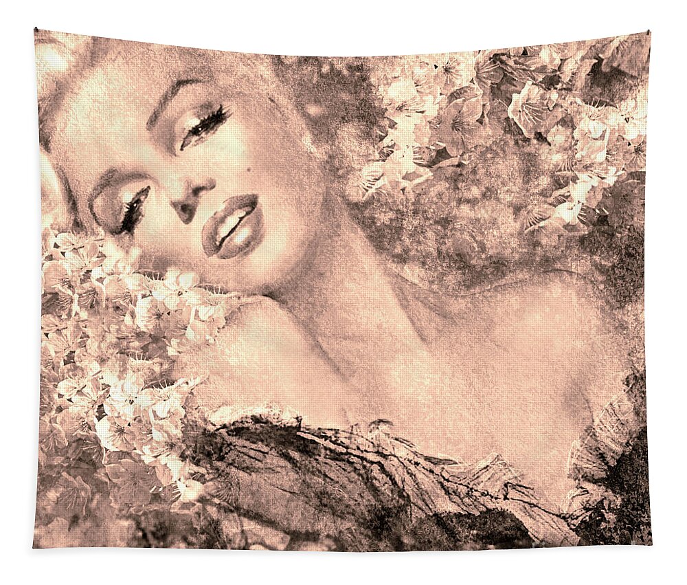 Theo Danella Tapestry featuring the painting Marilyn Cherry Blossom, b sepia by Theo Danella