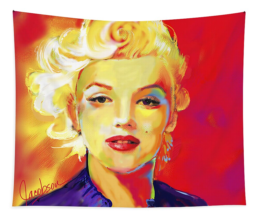 Marilyn Tapestry featuring the painting Marilyn Monroe 1 Red by Jackie Medow-Jacobson