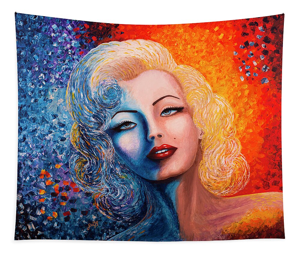 Marilyn Monroe Tapestry featuring the painting Marilyn Monroe original acrylic palette knife painting by Georgeta Blanaru