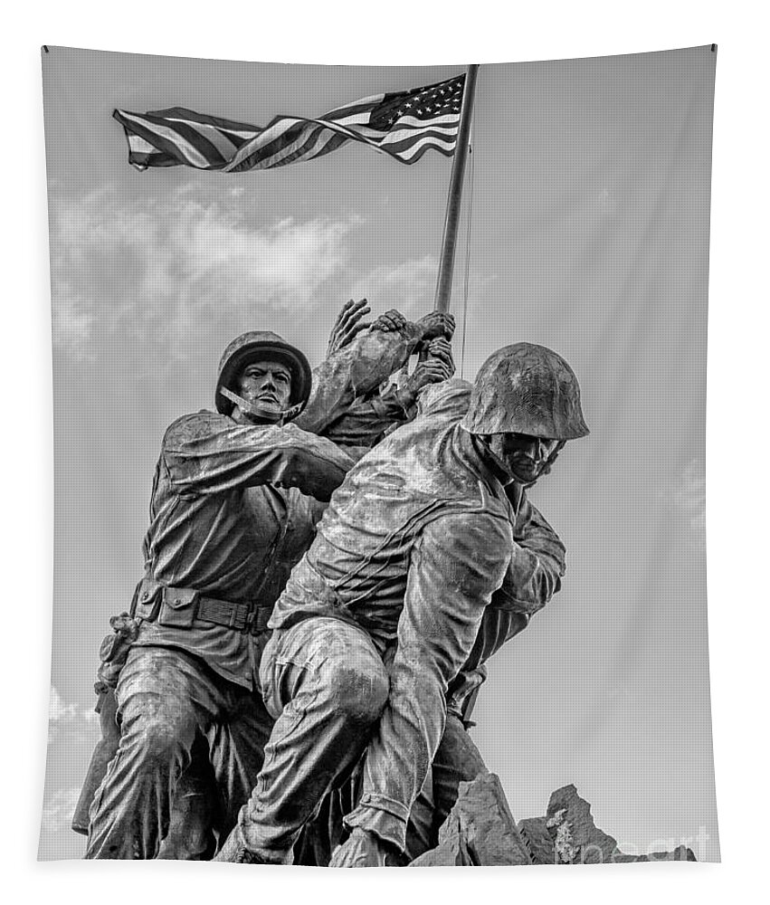 Architecture Tapestry featuring the photograph Marine Corps War Memorial 2 BW by Jerry Fornarotto