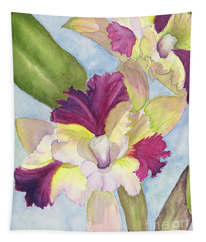 Orchid Tapestry featuring the painting Colorful Cattleya Orchid by Lisa Debaets