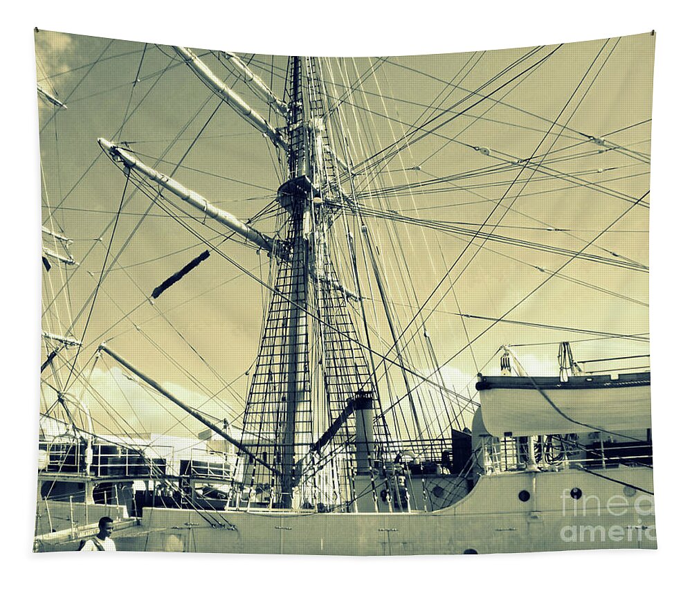 Sailing Ship Tapestry featuring the photograph Maritime Spiderweb by Susan Lafleur