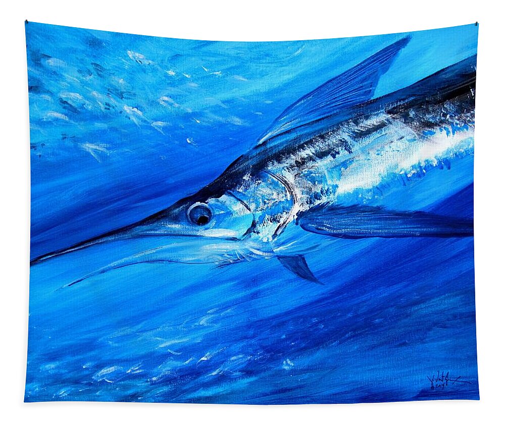 Marlin Tapestry featuring the painting Marlin, Feeding by J Vincent Scarpace