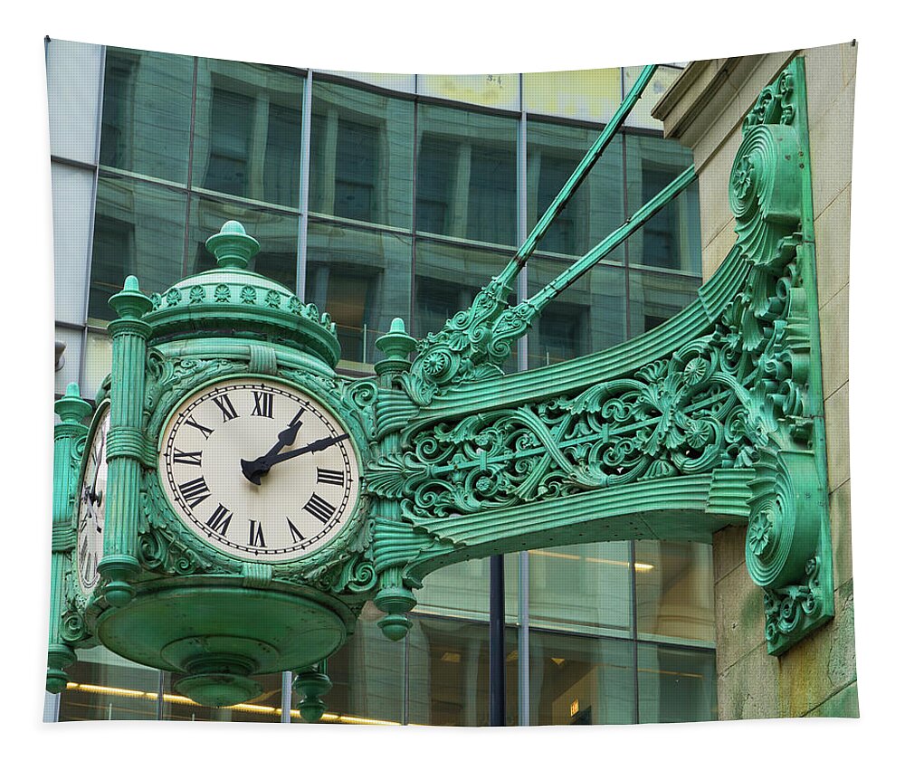 Architecture Tapestry featuring the photograph Marshall Field Great Clock by Jerry Fornarotto