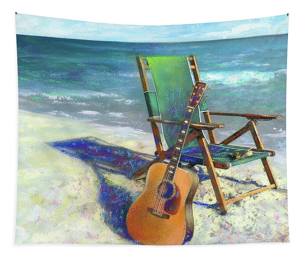 Guitar Tapestry featuring the painting Martin Goes to the Beach by Andrew King