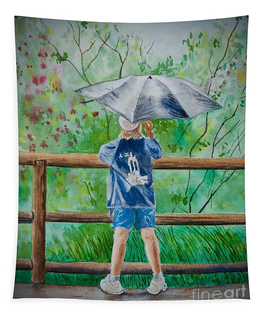 Standing Tapestry featuring the painting Marcus' Umbrella by AnnaJo Vahle