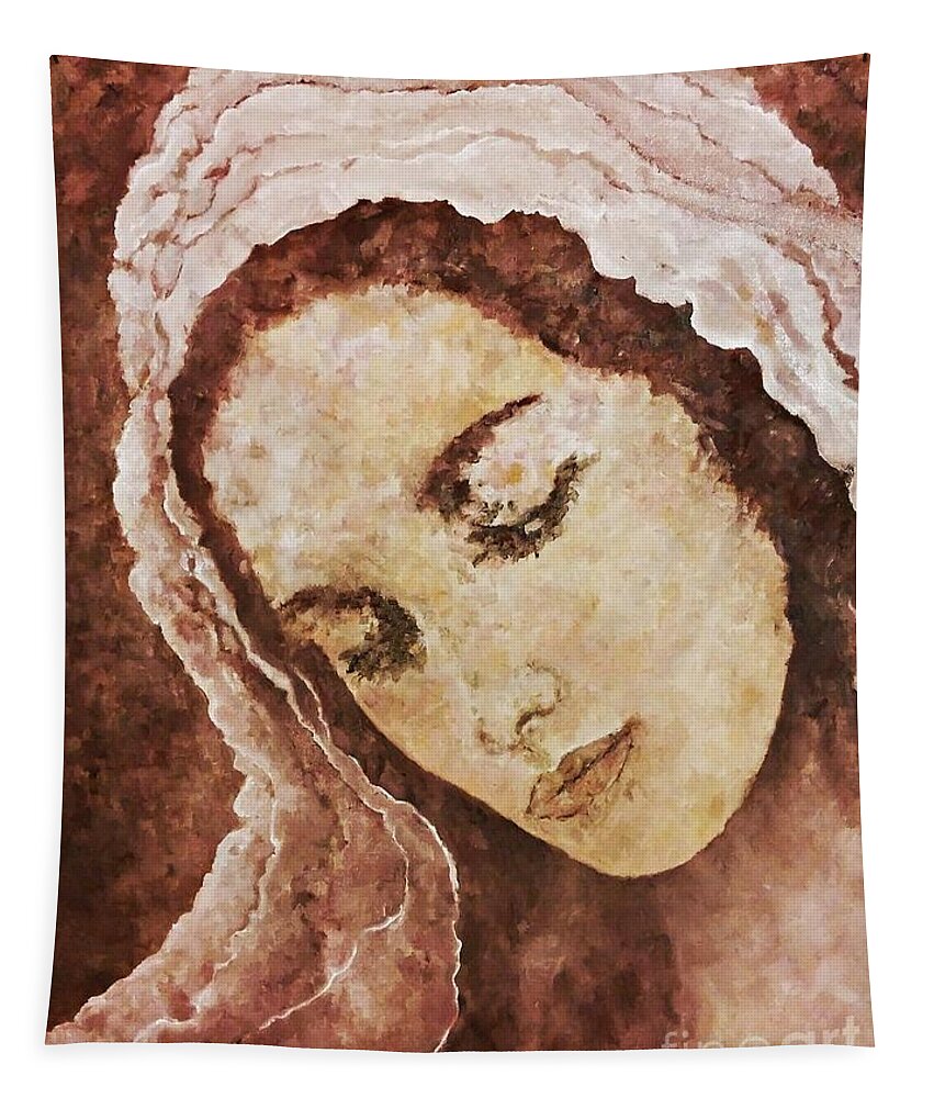 Mary Tapestry featuring the painting Mary Mother of Jesus by Amalia Suruceanu