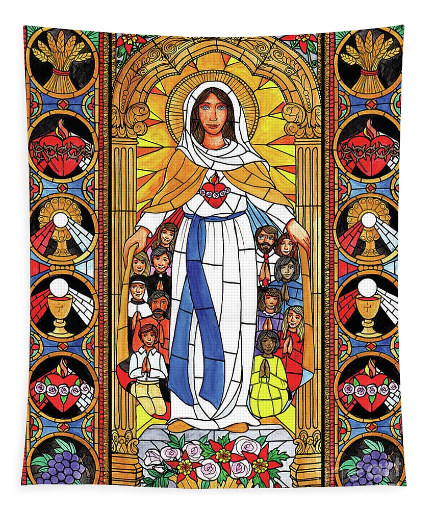 Mary Tapestry featuring the painting Mary, Mother of Mercy by Brenda Nippert