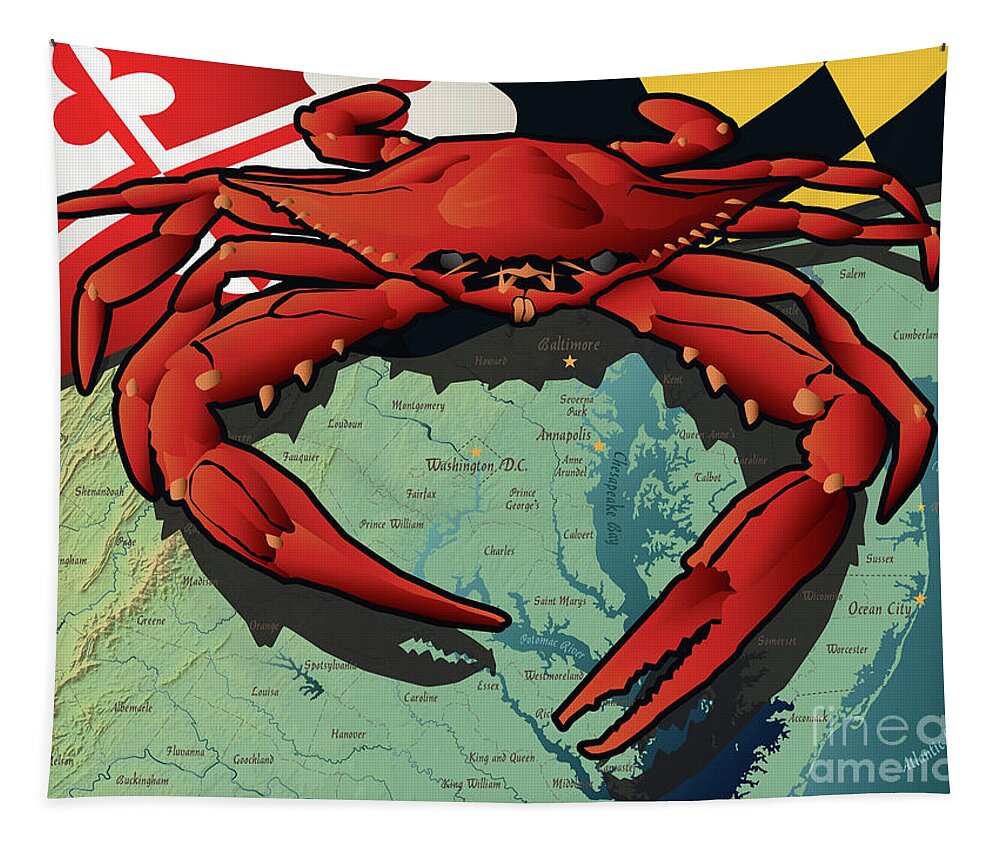 Crab Tapestry featuring the digital art Maryland Red Crab by Joe Barsin
