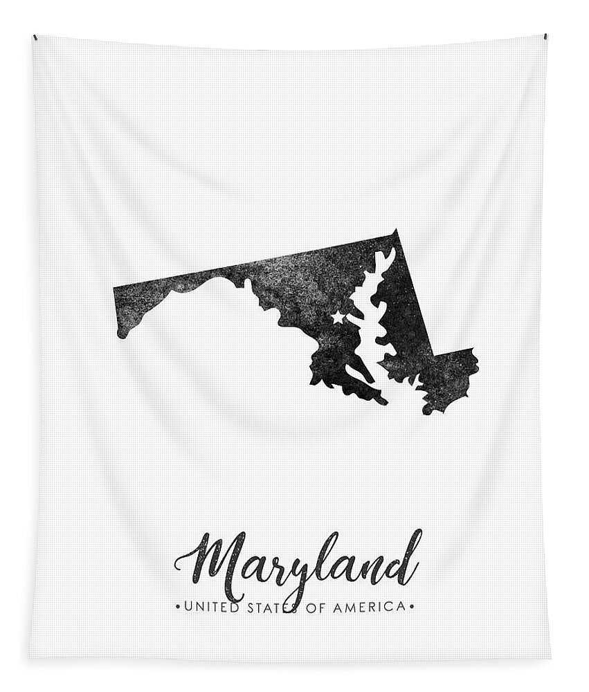 Maryland Tapestry featuring the mixed media Maryland State Map Art - Grunge Silhouette by Studio Grafiikka