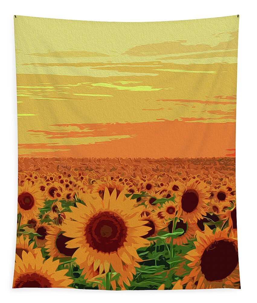 Maryland Tapestry featuring the painting Maryland Sunflowers by AM FineArtPrints