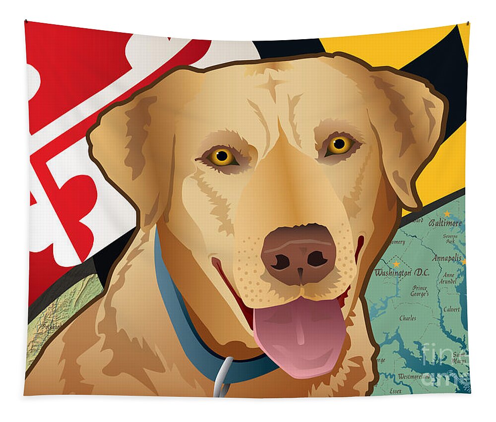 Yellow Lab Tapestry featuring the digital art Maryland Yellow Lab by Joe Barsin