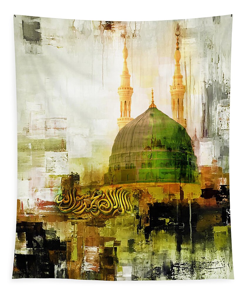 Masjid E Nabvi Tapestry featuring the painting masjid e Nabawi 003 by Gull G