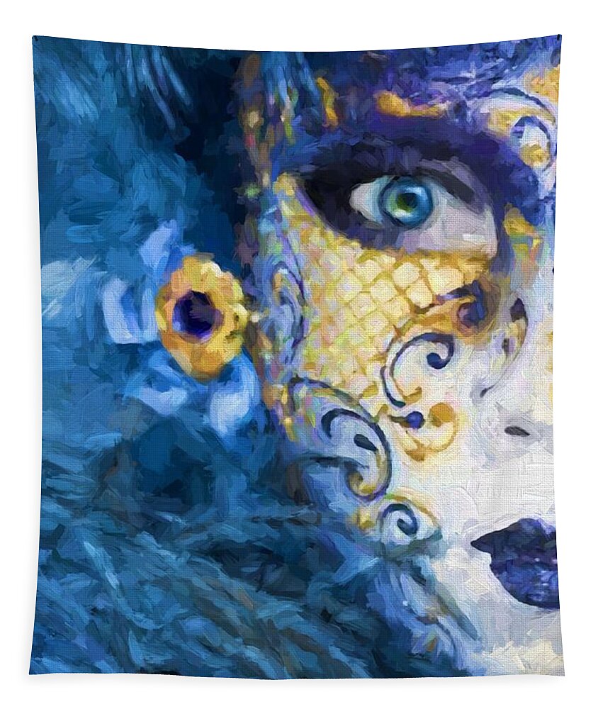 Mask Tapestry featuring the digital art Masquerade I by Charmaine Zoe