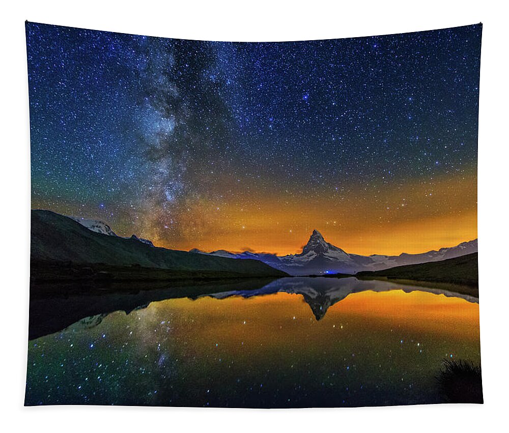 Matterhorn Tapestry featuring the photograph Matterhorn by Night by Ralf Rohner