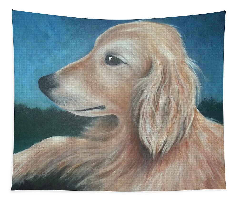 Dog Tapestry featuring the painting Max- Portrait of a Golden Retriever by Nancy Mueller