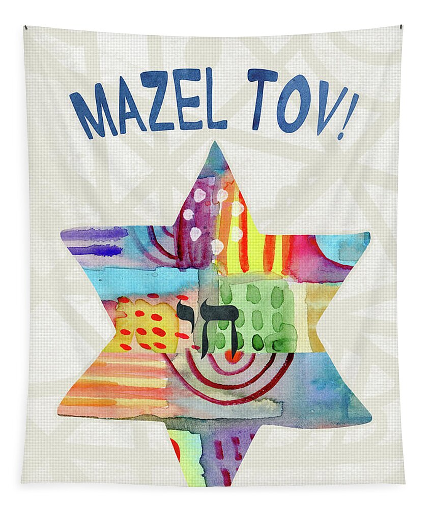 Mazel Tov Tapestry featuring the painting Mazel Tov Colorful Star- Art by Linda Woods by Linda Woods