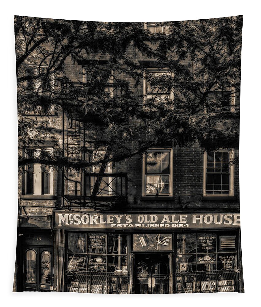 Mcsorley's Old Ale House Tapestry featuring the photograph McSorley's Old Ale House NYC BW by Susan Candelario