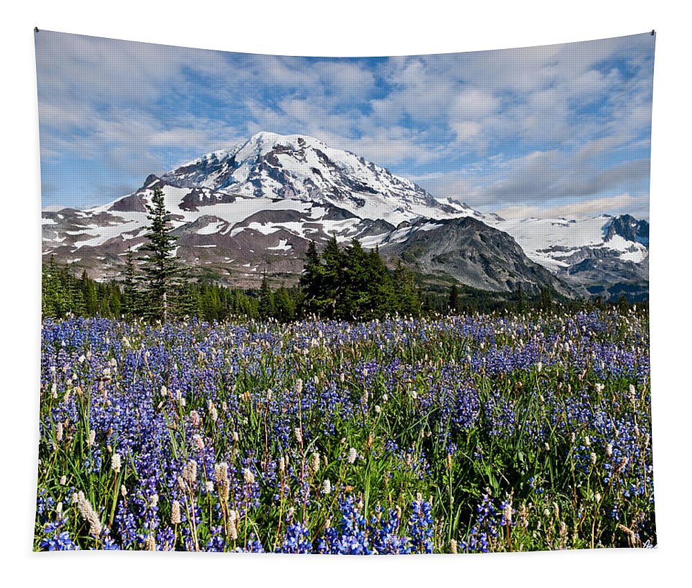 Alpine Tapestry featuring the photograph Meadow of Lupine Near Mount Rainier by Jeff Goulden