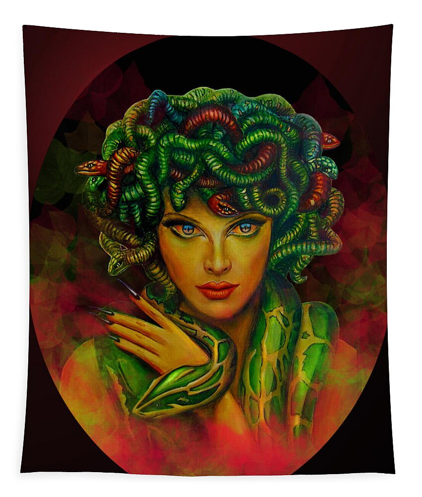 Medusa Tapestry featuring the digital art Medusa - Greek Mythology by Richa Malik by Richa Malik