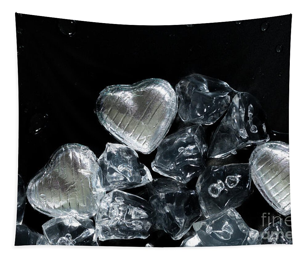 Hearts Tapestry featuring the photograph Melt my heart concept with silver wrapped chocolates by Simon Bratt